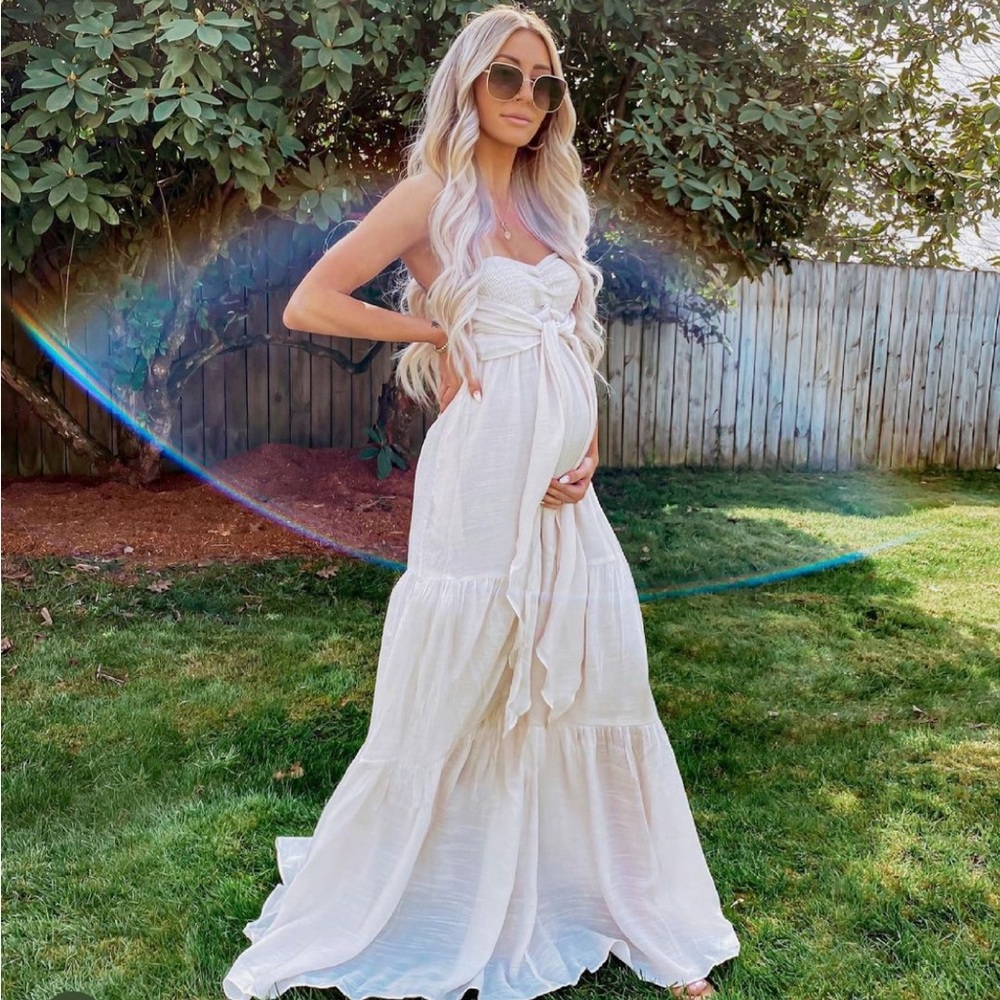 NWT Hattie Strapless Pocketed Tie Front Maxi Dress Bamboo Cream - Picture 4 of 8